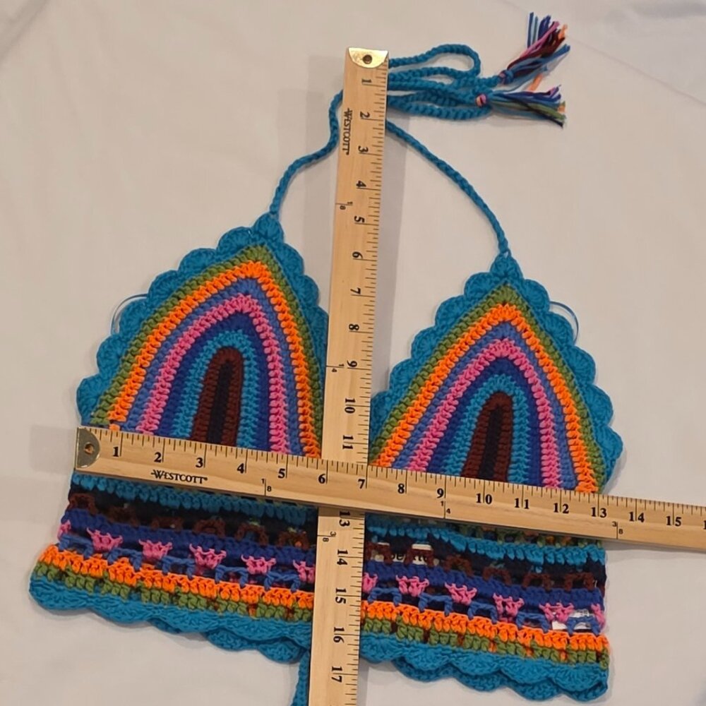 Bestto Boho Festival Crop Top Halter Bralette Size M L Rainbow Tassels - Picture 14 of 16